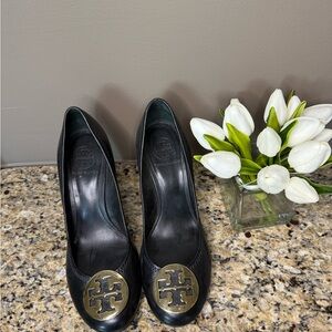 Tory Burch Black and Gold Stiletto Heels